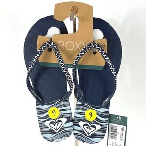 Roxy Women’s Lei Flip-Flop Size 9 Logo Blue Sandals New with Tags